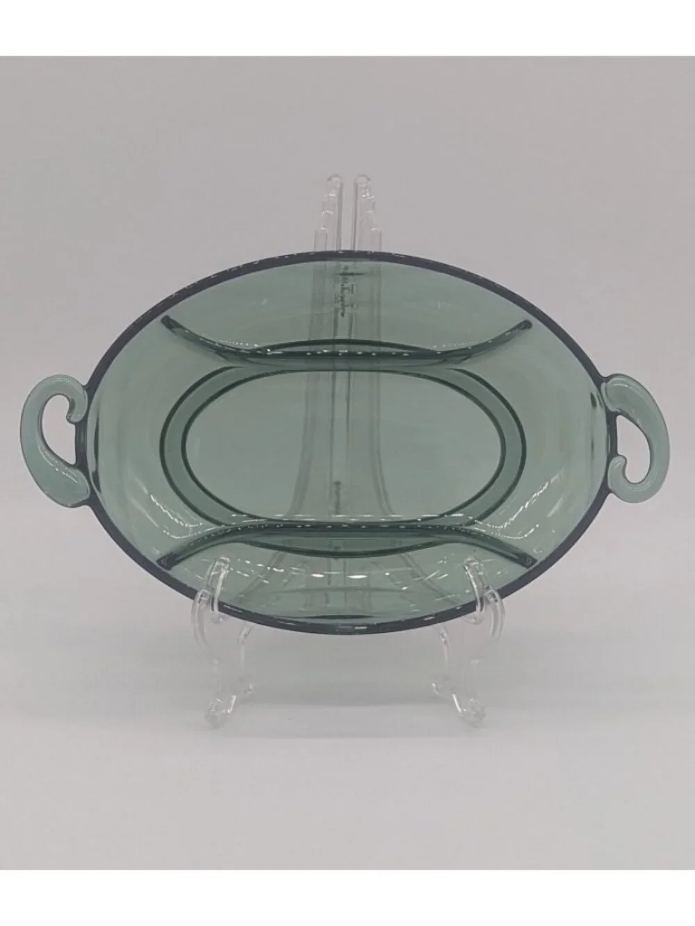 Vintage Fostoria Horizon Spruce Green Oval 3-Part Relish Dish (1951-1958)